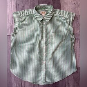Maeve Green & White Striped Sleeveless Button Down Blouse Small Anthropologie